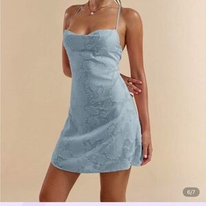 Elegant Light Blue Floral Dress